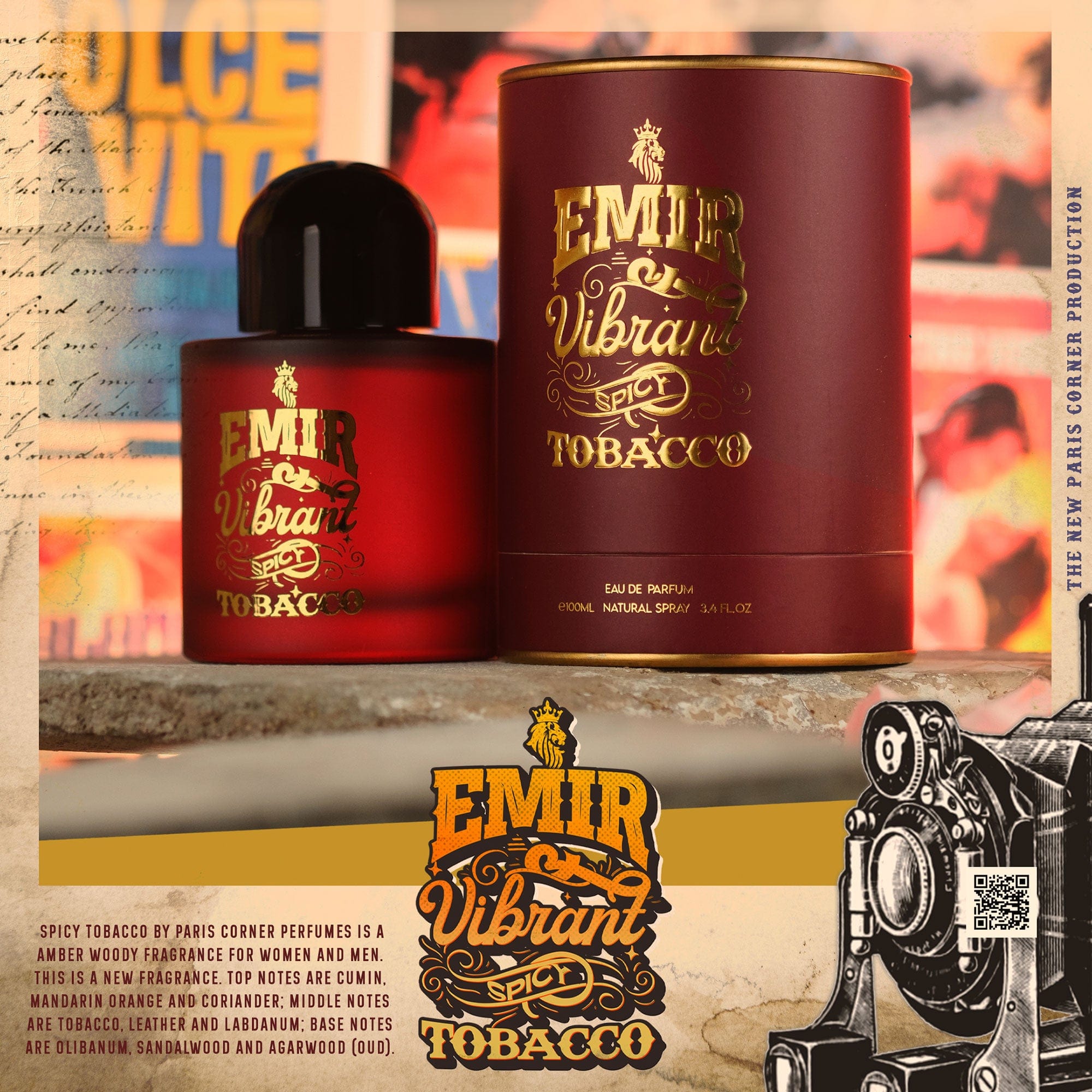 spicy tobacco perfume VIBRANT EMIR The perfume is sealed Paris Corner Emir Vibrant Spicy