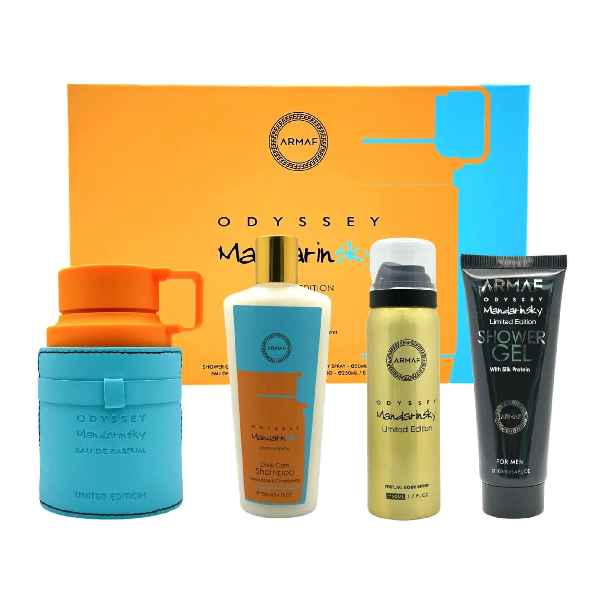 Odyssey Mandarin Sky Eau de Parfum 100ml + Shower Gel 100ml + Shampoo 250ml + Deo Spray 50ml by Armaf - Men Perfume - Gift Set - 500ml 310443